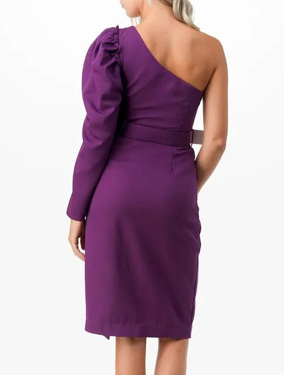 One Shoulder Belted Midi Dress