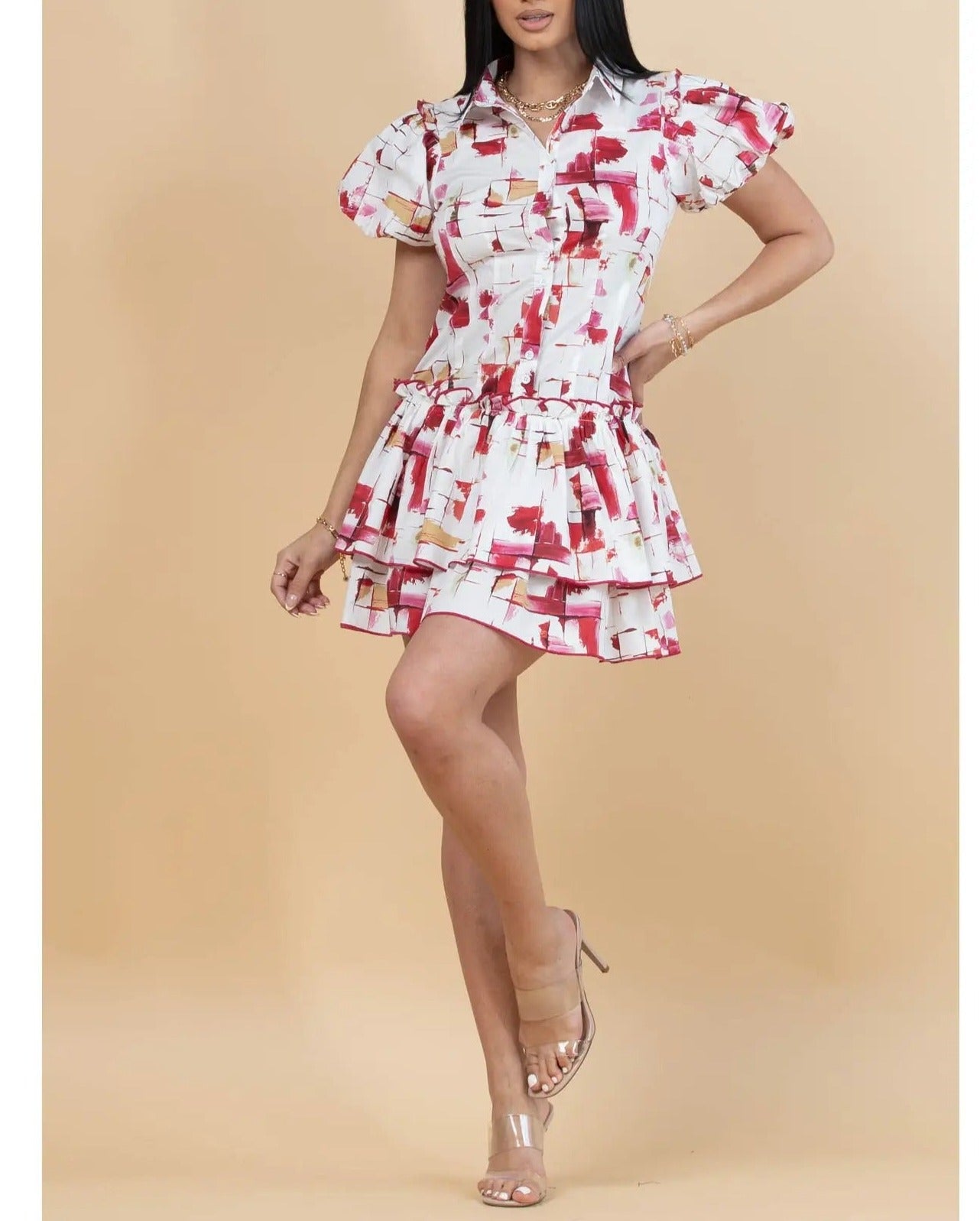 Abstract Ruffled Mini Dress