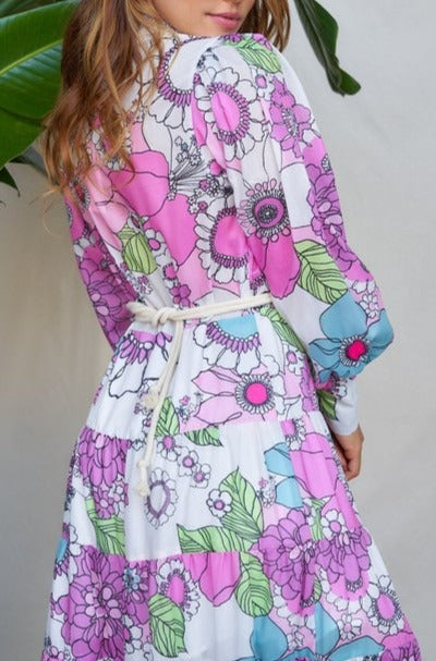 Long Sleeve with Buttoned Cuffs Dress - Fuchsia