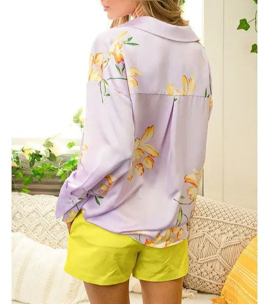 Floral Print Satin Blouse
