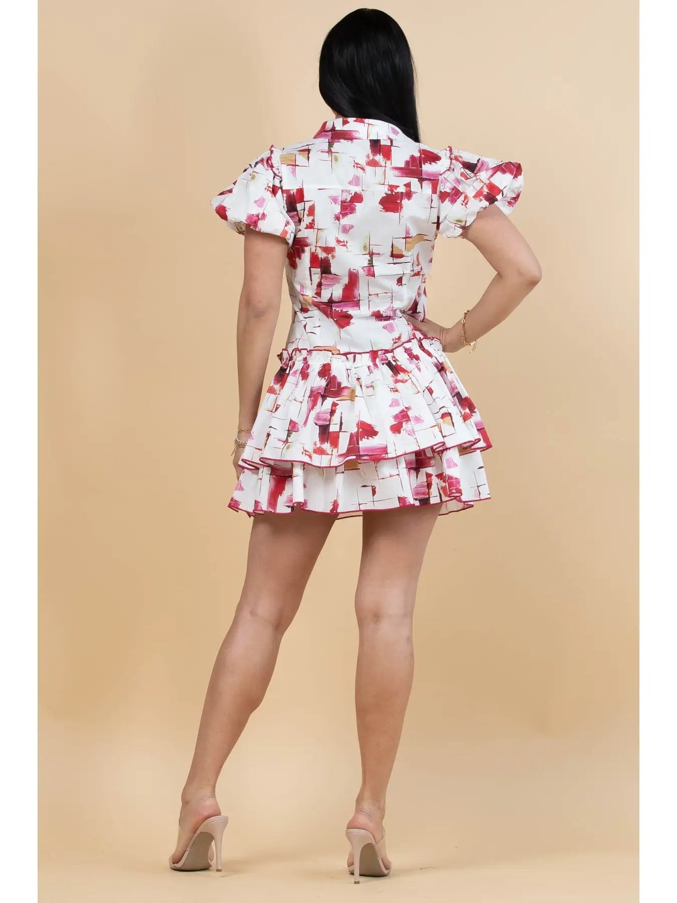 Abstract Ruffled Mini Dress