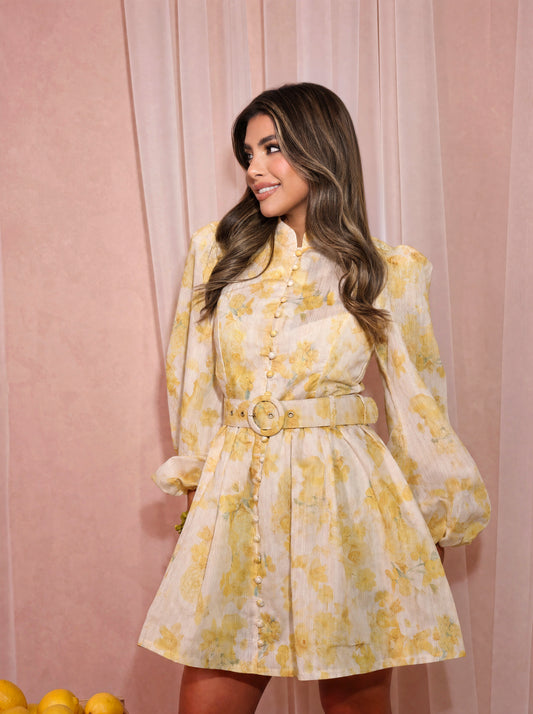 Golden Dahlia Belted Dress