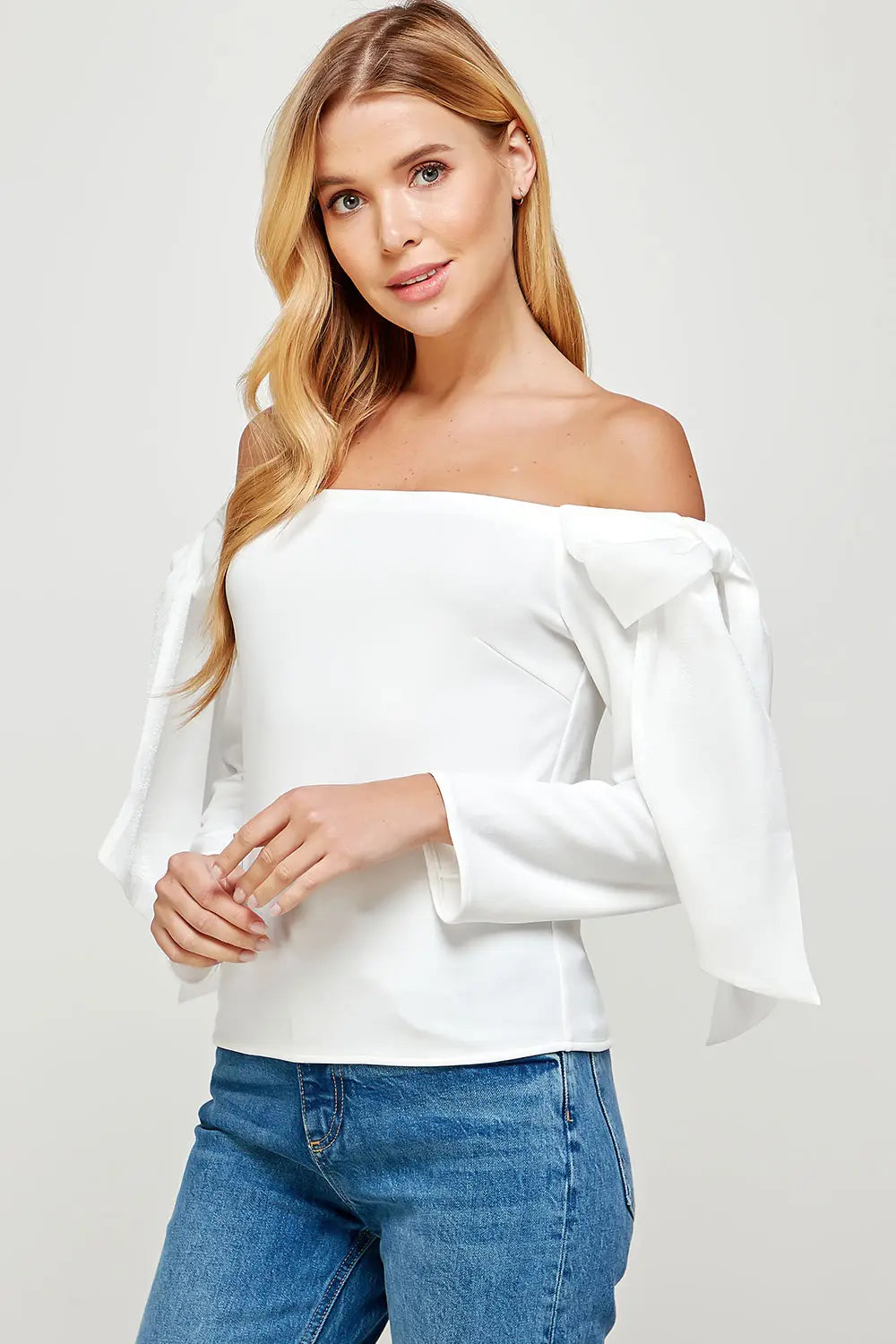 Off Shoulder Bow Tie Detailed Top