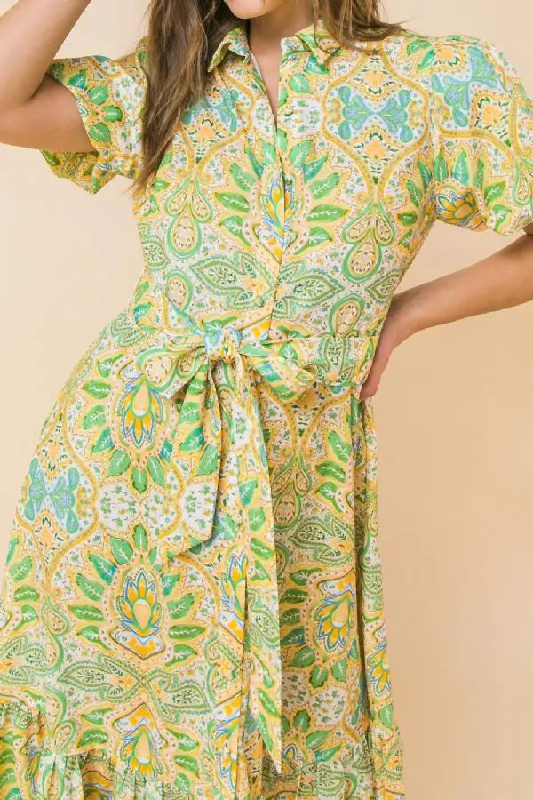 A Printed Woven Midi Dress