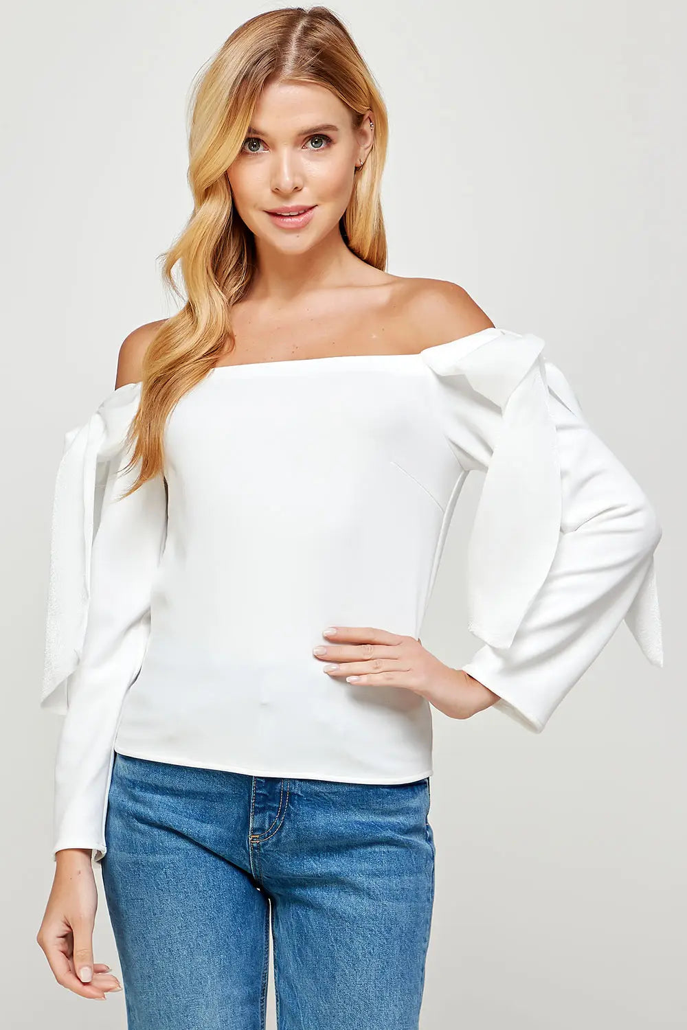 Off Shoulder Bow Tie Detailed Top