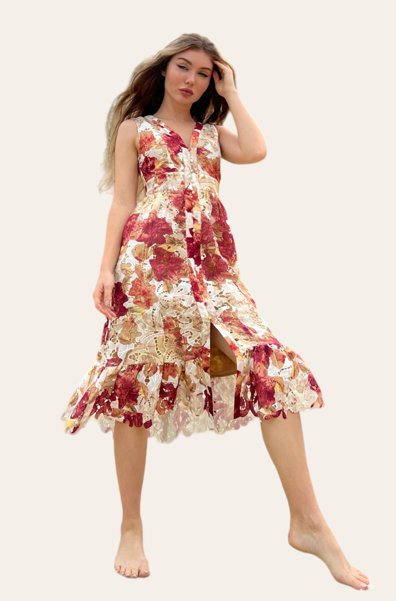 Floral Crochet Midi Dress