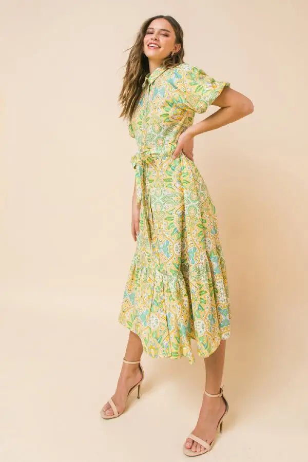 A Printed Woven Midi Dress