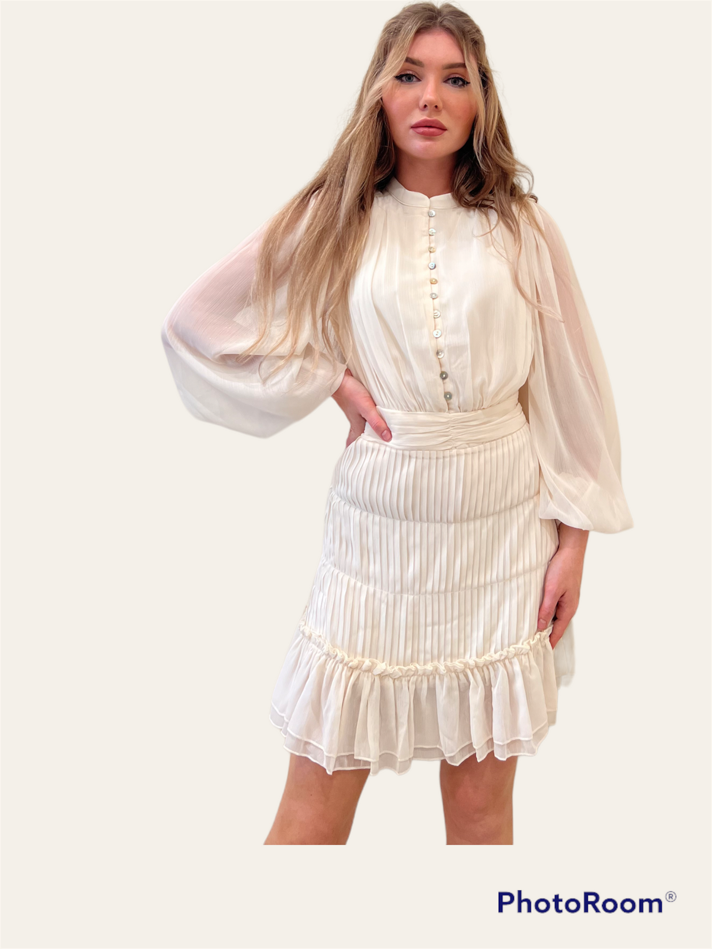Long Sleeve Button-Up Mini Skirt Dress