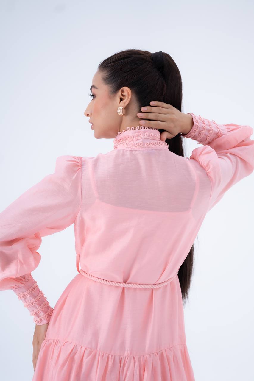 Mock Neck Tiered Dress
