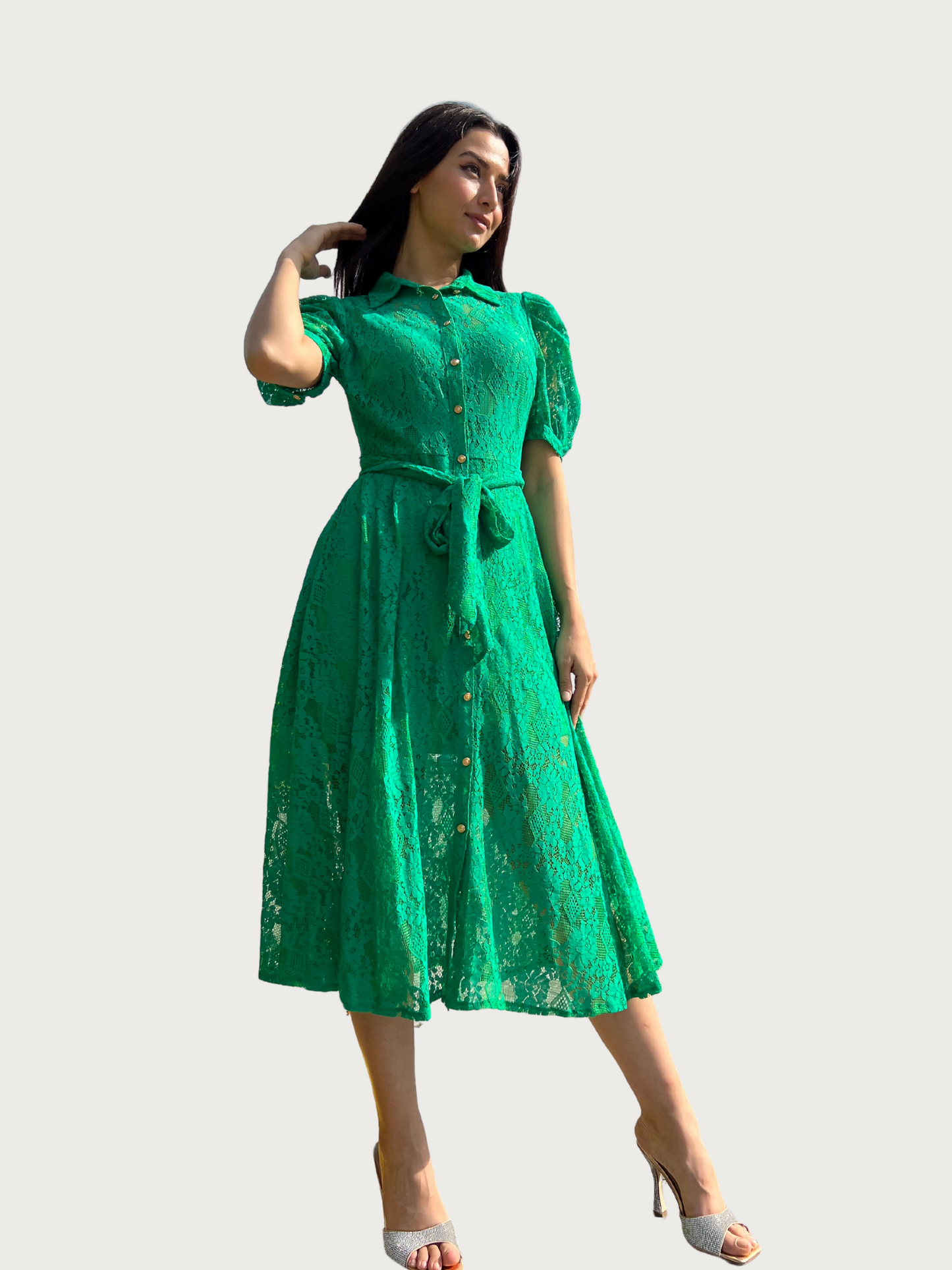 Green Lace Midi Dress