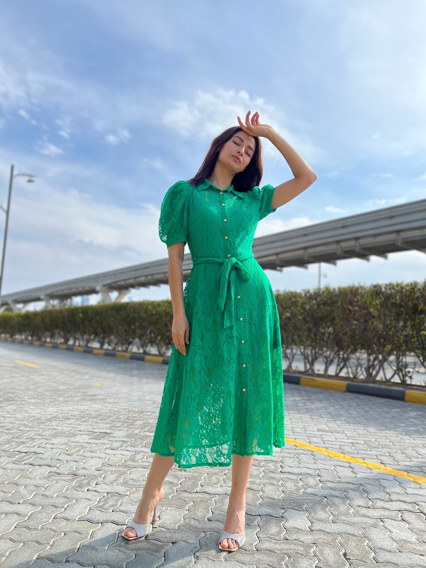 Green Lace Midi Dress