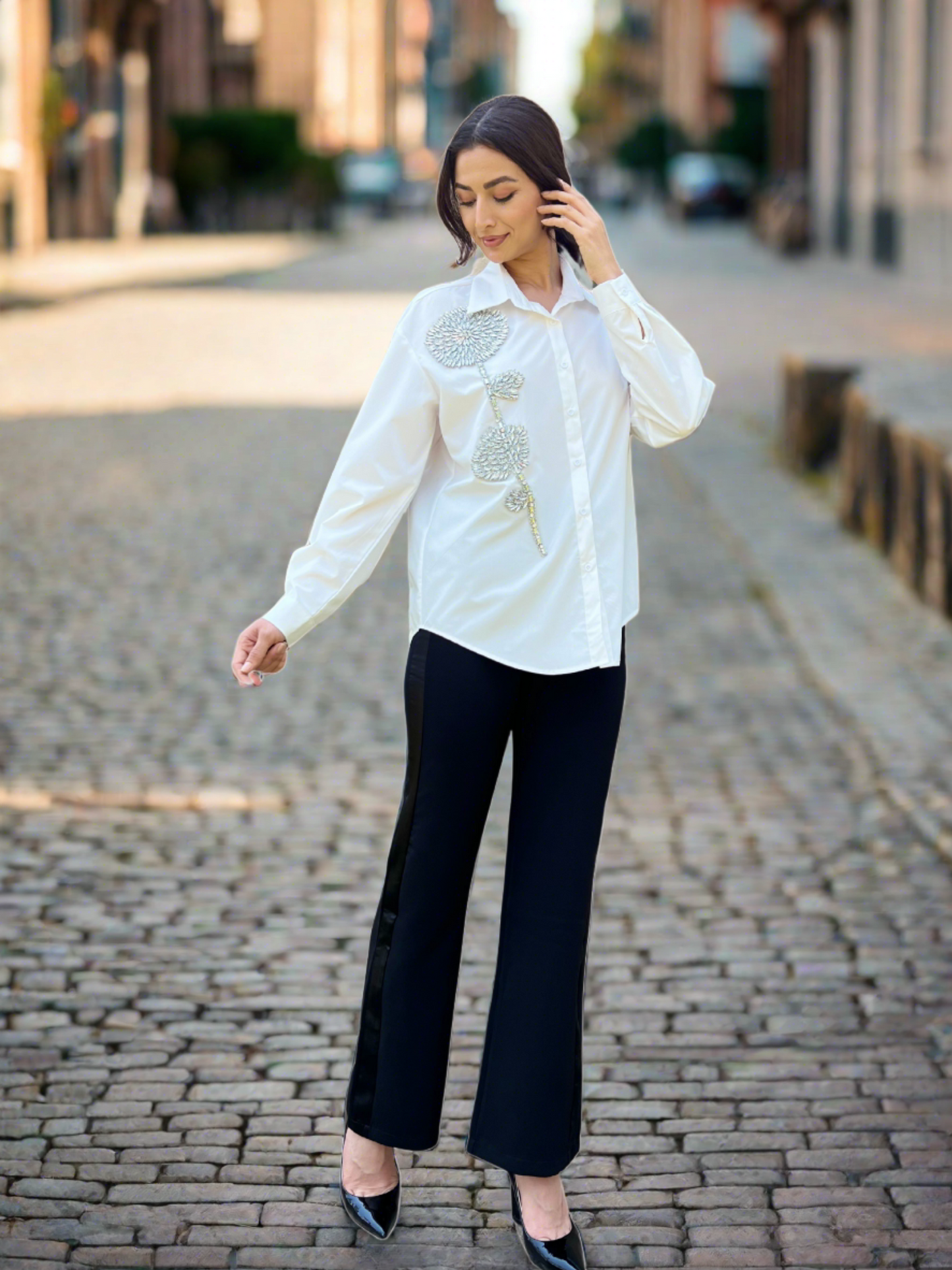Rhinestone Flower Blouse