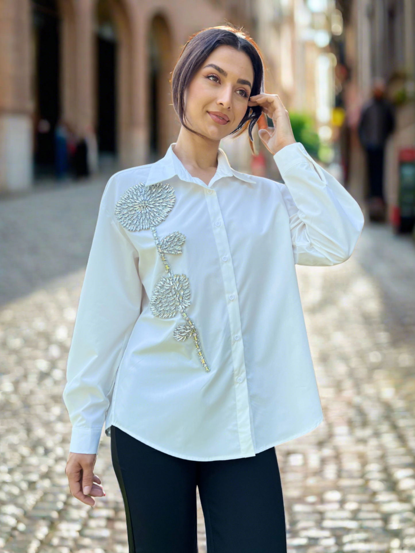 Rhinestone Flower Blouse
