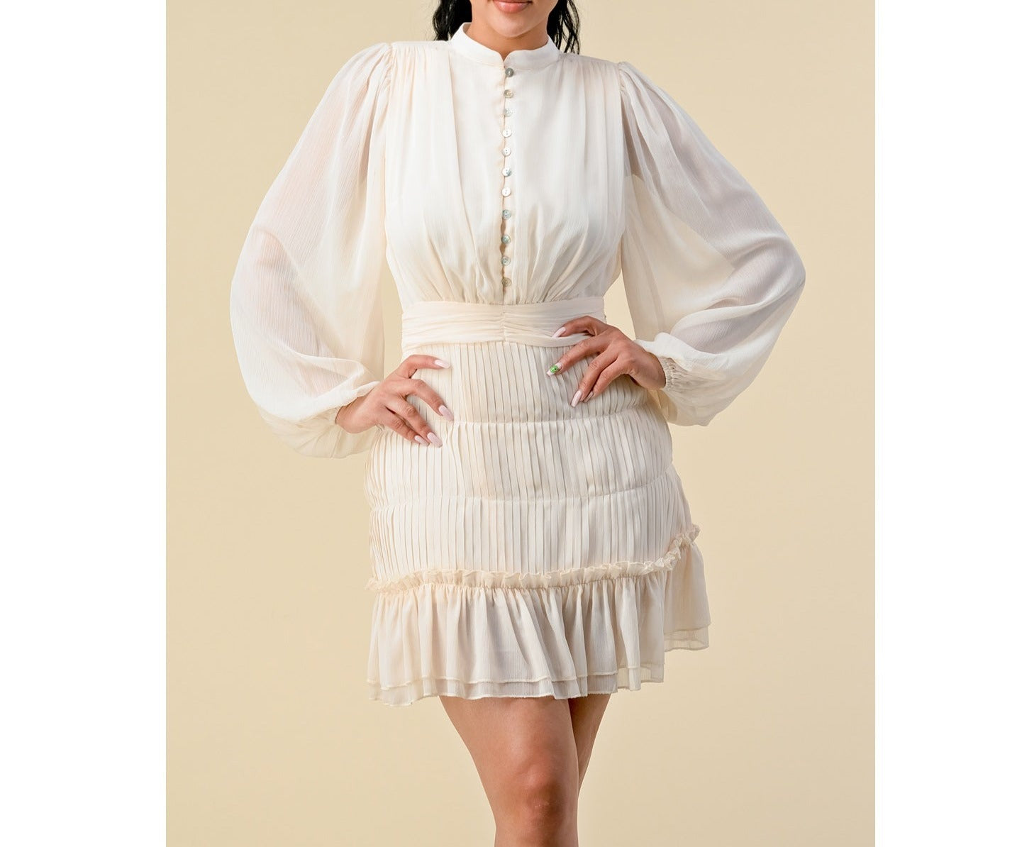 Long Sleeve Button-Up Mini Skirt Dress
