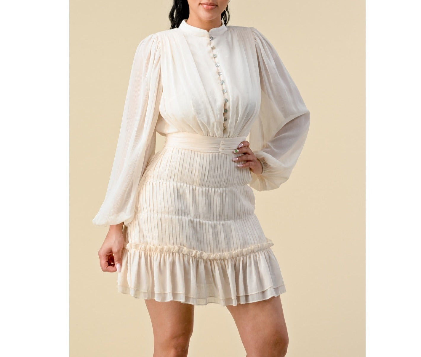 Long Sleeve Button-Up Mini Skirt Dress