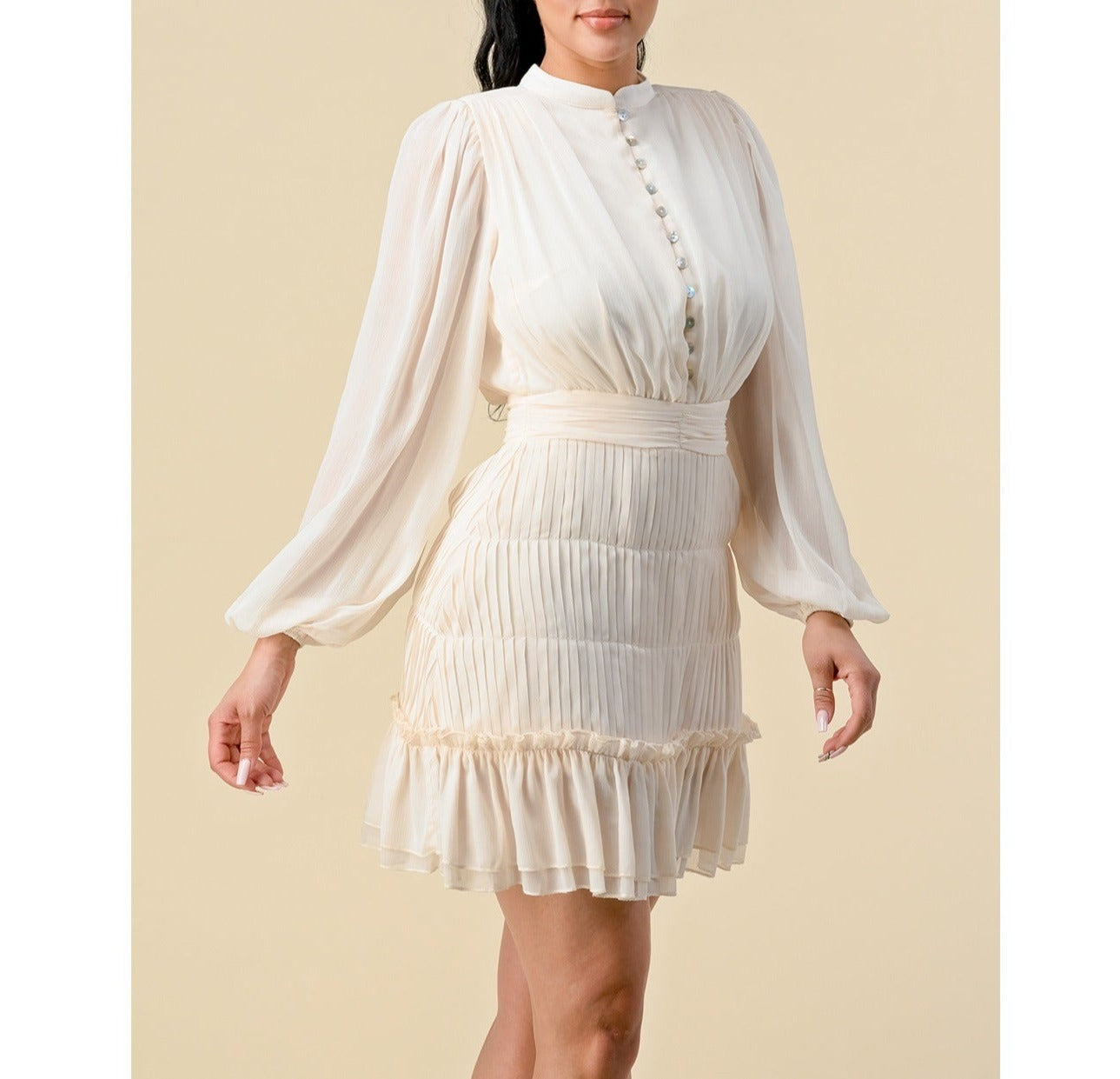 Long Sleeve Button-Up Mini Skirt Dress