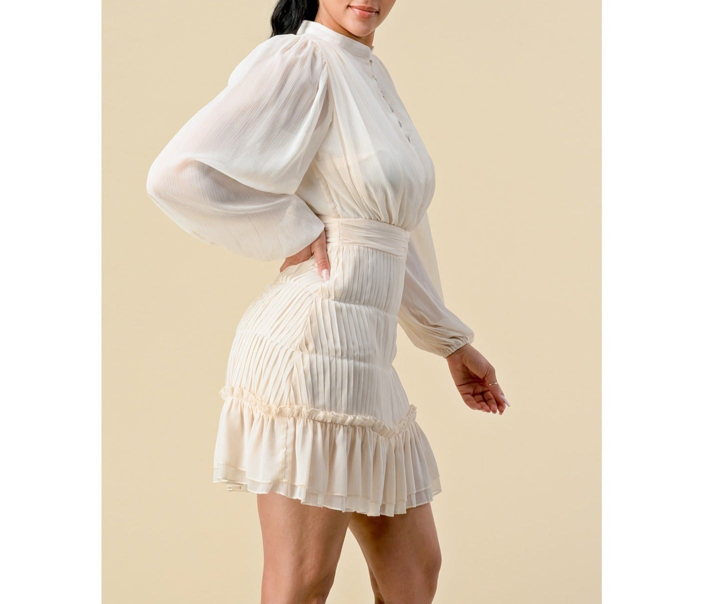 Long Sleeve Button-Up Mini Skirt Dress