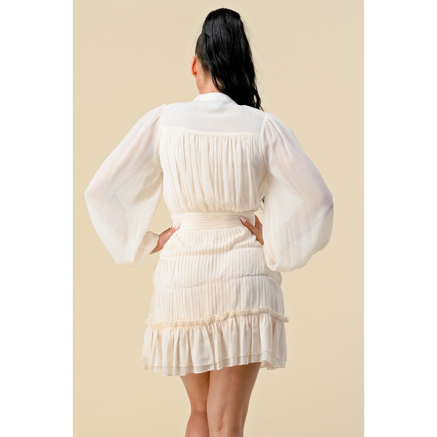 Long Sleeve Button-Up Mini Skirt Dress