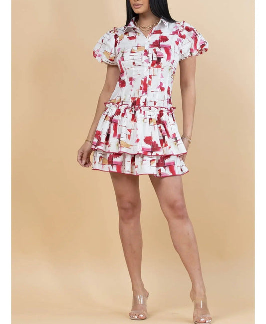 Abstract Ruffled Mini Dress