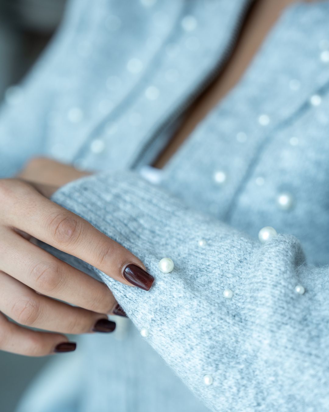 Pearl Embellished Knit Zip Jacket  Light Grey