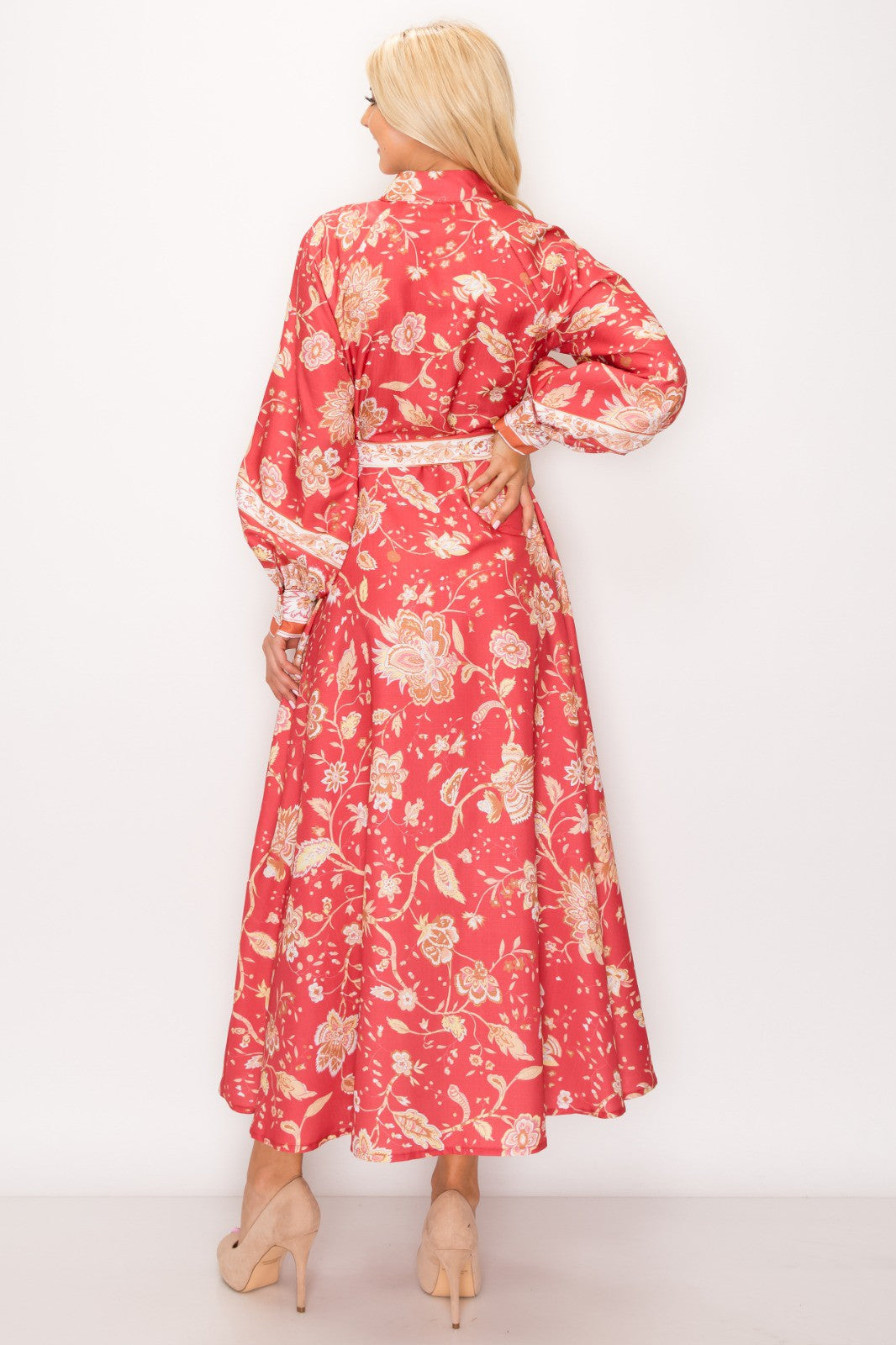 Maxi Dress with Balloon Sleeves and Belt