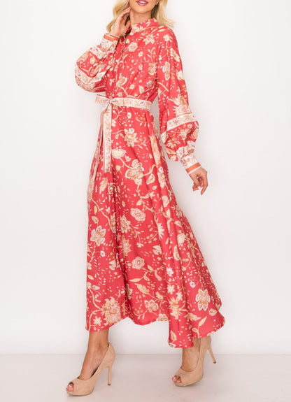 Maxi Dress with Balloon Sleeves and Belt