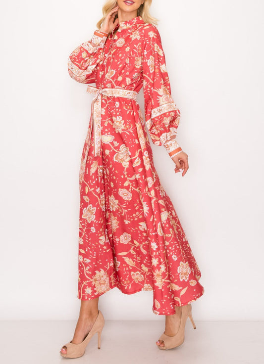 Maxi Dress with Balloon Sleeves and Belt