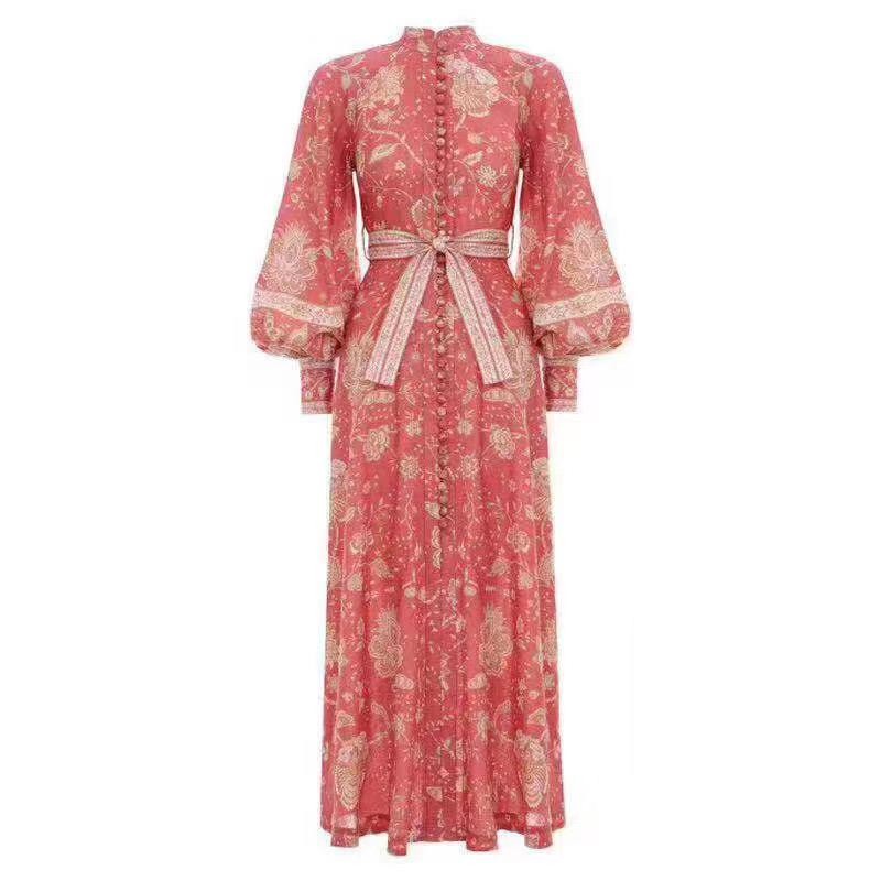 Maxi Dress with Balloon Sleeves and Belt