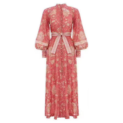 Maxi Dress with Balloon Sleeves and Belt