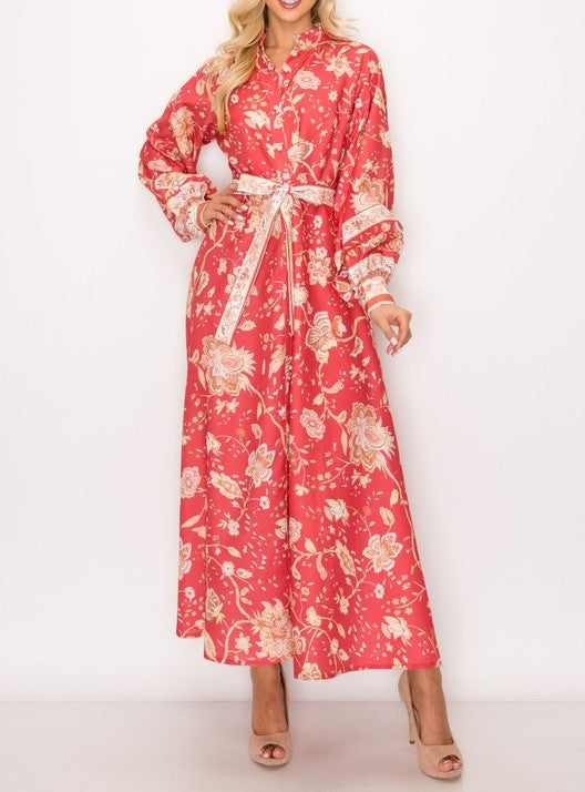 Maxi Dress with Balloon Sleeves and Belt