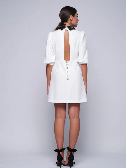 Dress with contrasting lace collar