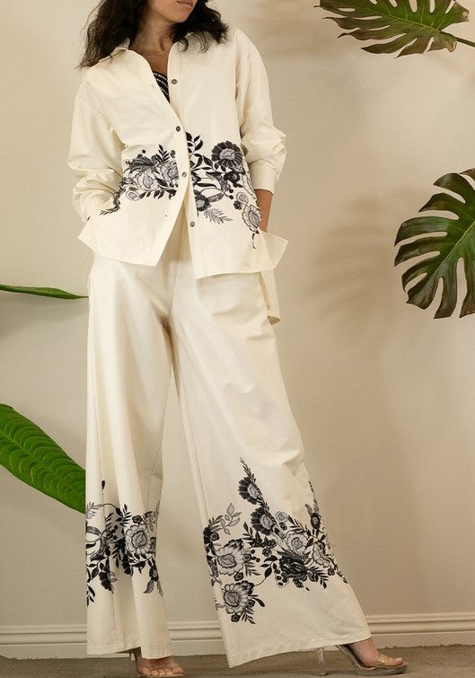 Border Flower Shirts And Pants Set