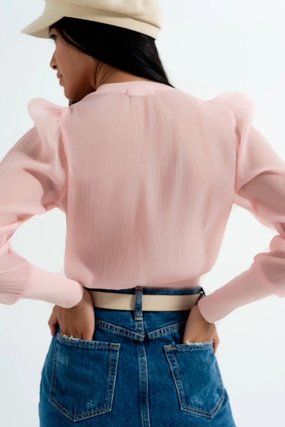 Ruffle front chiffon cardigan in pink