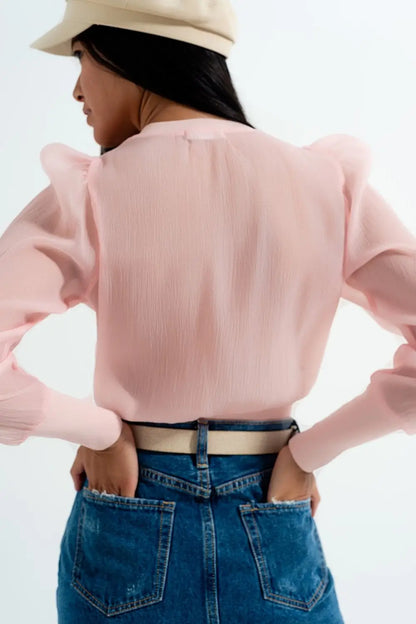 Ruffle front chiffon cardigan in pink