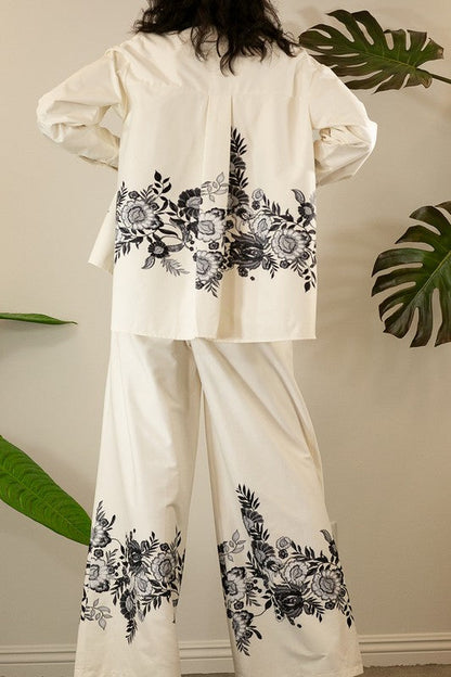 Border Flower Shirts And Pants Set